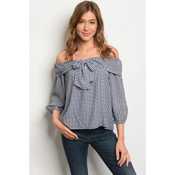 { NEW } Bows & Gingham Off The Shoulder - Picture 2 of 4